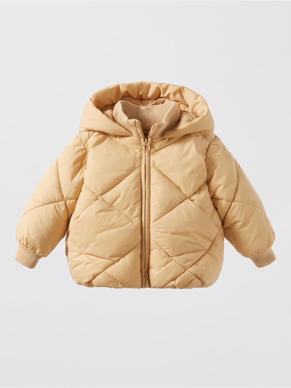 Zara kids Hooded Puffer Jacket in Light Tan